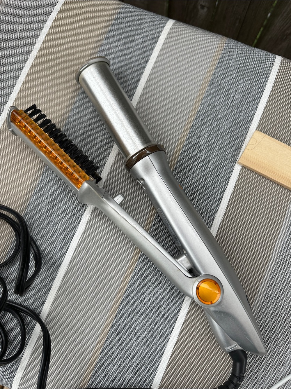 Silver Hair Styling Iron with Amber Accents - Women’s Hot Brush and Straightener